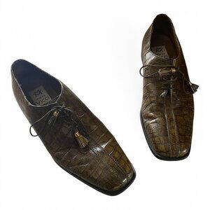 Macro Vicci Green Croc Embossed Leather Lace Up Tassel Oxford Shoes 12